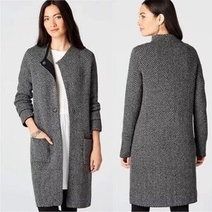 J. Jill Herringbone Copley Topper Knit Button Front Long Cardigan Sweater‎ Coat